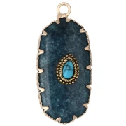 Oval pendant, 35x16 mm, dyed gemstone and imitation turquoise - Blue agate