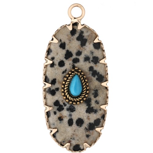 35x16 mm oval pendant made of gemstone and imitation turquoise - Dalmatian Jape
