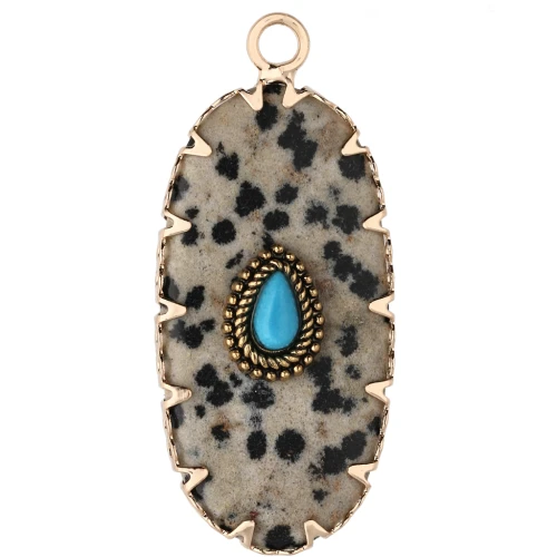 35x16 mm oval pendant made of gemstone and imitation turquoise - Dalmatian Jape