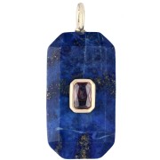 Rectangular Pendant, 34x15 mm, Gemstone and CZ - Lapis Lazuli - Pink or Purple