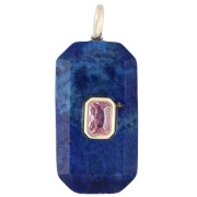 Rectangular Pendant, 34x15 mm, Gemstone and CZ - Lapis Lazuli - Pink or Purple