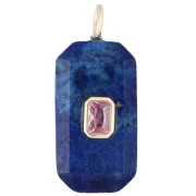 Rectangular Pendant, 34x15 mm, Gemstone and CZ - Lapis Lazuli - Pink or Purple