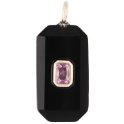 Rectangular Pendant, 34x15 mm, Gemstone and CZ - Black Onyx - Pink or Purple