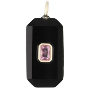 Rectangular Pendant, 34x15 mm, Gemstone and CZ - Black Onyx - Pink or Purple