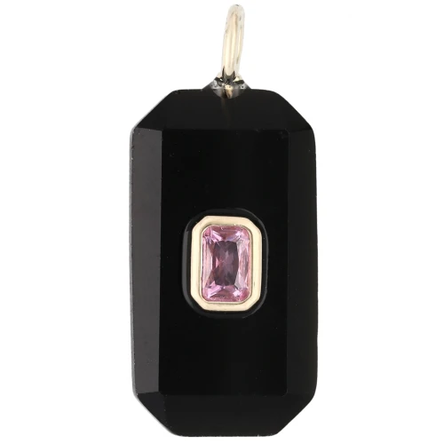 Rectangular Pendant, 34x15 mm, Gemstone and CZ - Black Onyx - Pink or Purple