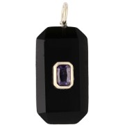 Rectangular Pendant, 34x15 mm, Gemstone and CZ - Black Onyx - Pink or Purple
