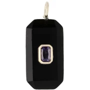Rectangular Pendant, 34x15 mm, Gemstone and CZ - Black Onyx - Pink or Purple