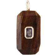Rectangular Pendant, 34x15 mm, Gemstone and CZ - Tiger's Eye - Pink or Purple