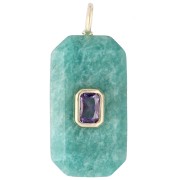 Rectangular Pendant, 34x15 mm, Gemstone and CZ - Amazonite - Pink or Purple