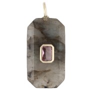 Rectangular Pendant, 34x15 mm, Gemstone and CZ - Labradorite - Pink or Purple