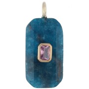 Rectangular Pendant, 34x15 mm, Gemstone and CZ - Apatite - Pink or Purple