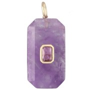 Rectangular Pendant, 34x15 mm, Gemstone and CZ - Amethyst - Pink or Purple