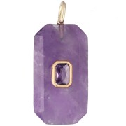 Rectangular Pendant, 34x15 mm, Gemstone and CZ - Amethyst - Pink or Purple