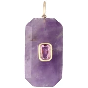 Rectangular Pendant, 34x15 mm, Gemstone and CZ - Amethyst - Pink or Purple