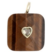 33x25 mm faceted square pendant made of gemstone and a CZ heart - Tiger's Eye x1