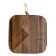 33x25 mm faceted square pendant made of gemstone and a CZ heart - Tiger's Eye x1