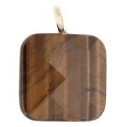 33x25 mm faceted square pendant made of gemstone and a CZ heart - Tiger's Eye x1