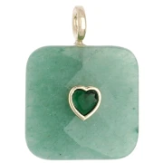 33x25 mm faceted square pendant made of gemstone and a CZ heart - Aventurine x1