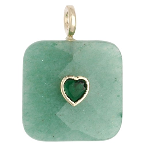 33x25 mm faceted square pendant made of gemstone and a CZ heart - Aventurine x1