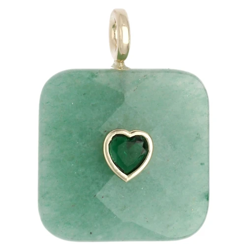 33x25 mm faceted square pendant made of gemstone and a CZ heart - Aventurine x1