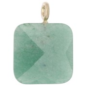 33x25 mm faceted square pendant made of gemstone and a CZ heart - Aventurine x1