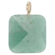 33x25 mm faceted square pendant made of gemstone and a CZ heart - Aventurine x1