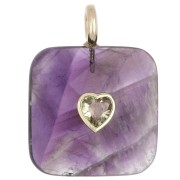 33x25 mm faceted square pendant made of gemstone and a CZ heart - Amethyst x1