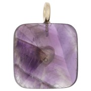 33x25 mm faceted square pendant made of gemstone and a CZ heart - Amethyst x1