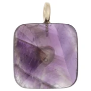33x25 mm faceted square pendant made of gemstone and a CZ heart - Amethyst x1