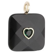 33x25 mm faceted square pendant made of gemstone and a CZ heart - Black Onyx x1