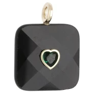 33x25 mm faceted square pendant made of gemstone and a CZ heart - Black Onyx x1