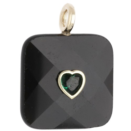 33x25 mm faceted square pendant made of gemstone and a CZ heart - Black Onyx x1