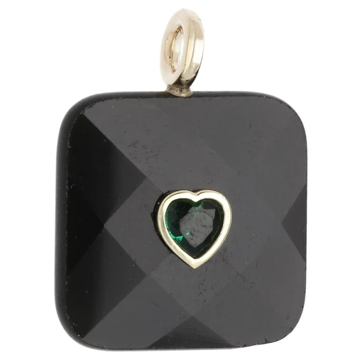 33x25 mm faceted square pendant made of gemstone and a CZ heart - Black Onyx x1