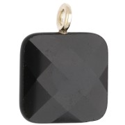 33x25 mm faceted square pendant made of gemstone and a CZ heart - Black Onyx x1