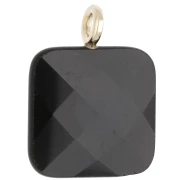 33x25 mm faceted square pendant made of gemstone and a CZ heart - Black Onyx x1