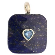 33x25 mm faceted square pendant made of gemstone and a CZ heart - Lapis Lazuli x1