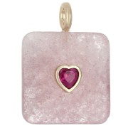 Strawberry Quartz - 33x25 mm faceted square pendant made of gemstone and a CZ heart - Strawberry Quartz 33x25 mm faceted square pendant made of gemstone and a CZ heart - Strawberry Quartz