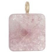 33x25 mm faceted square pendant made of gemstone and a CZ heart - Strawberry Quartz