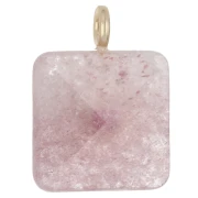 33x25 mm faceted square pendant made of gemstone and a CZ heart - Strawberry Quartz
