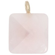 33x25 mm faceted square pendant made of gemstone and a CZ heart - Rose Quartz x1