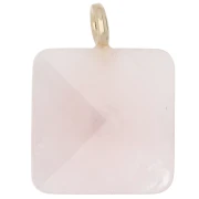 33x25 mm faceted square pendant made of gemstone and a CZ heart - Rose Quartz x1