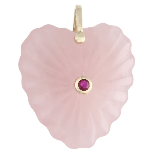 32x30 mm Heart-Shaped Gemstone and CZ Pendant - Rose Quartz x1