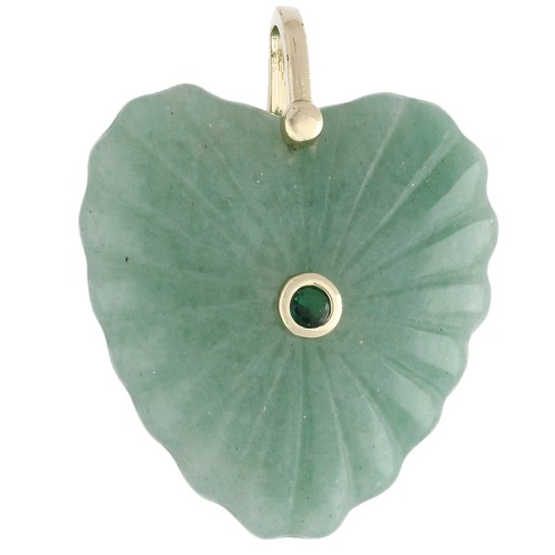 32x30 mm gemstone and CZ heart pendant - Aventurine x1