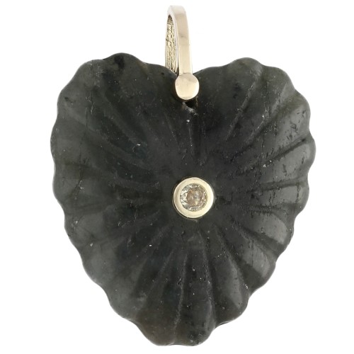 32x30 mm gemstone and CZ heart pendant - Labradorite x1