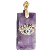 Amethyst - Rectangular Pendant, 25x13 mm, Gemstone, CZ Eye, and Epoxy Resin - Amethyst Rectangular Pendant, 25x13 mm, Gemstone, CZ Eye, and Epoxy Resin - Amethyst