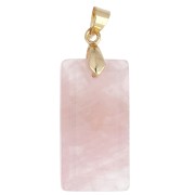 Rectangular Pendant, 25x13 mm, Gemstone, CZ Eye, and Epoxy Resin - Rose Quartz