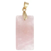Rectangular Pendant, 25x13 mm, Gemstone, CZ Eye, and Epoxy Resin - Rose Quartz