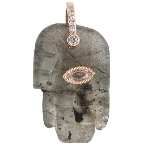 Fatma's Hand Pendant, 27x17 mm, Gemstone and Zirconium Oxides - Labradorite