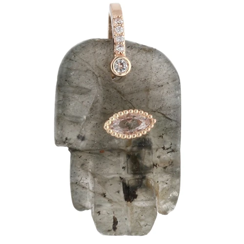 Fatma's Hand Pendant, 27x17 mm, Gemstone and Zirconium Oxides - Labradorite