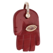 Fatma's Hand Pendant, 27x17 mm, Gemstone and Zirconium Oxides - Red Jasper